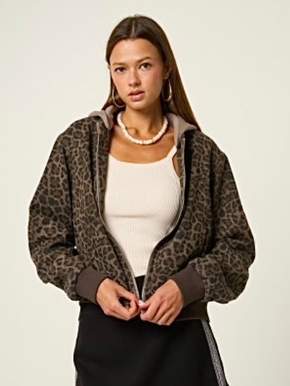 Free Reign Hooded Leopard Denim Jacket