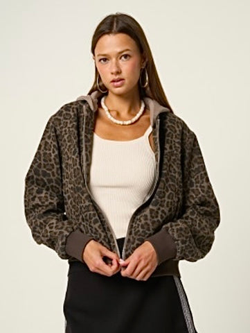 Free Reign Hooded Leopard Denim Jacket