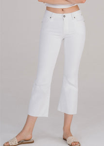 Happi White Cropped Flare Cut Hem Jeans