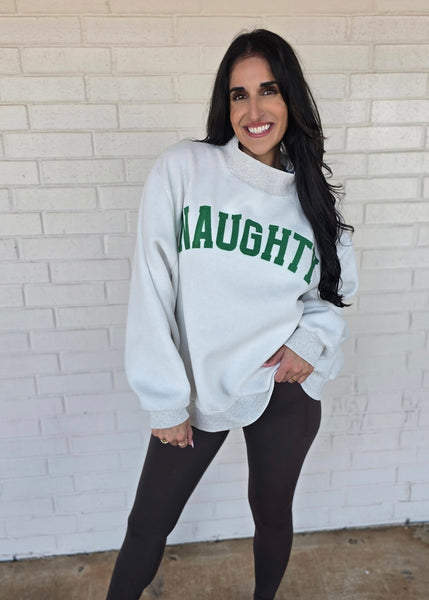 "Grinchy/Naughty" Reversible Mock Neck Sweatshirt