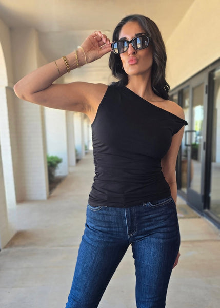 On My Way Black Off-Shoulder Top