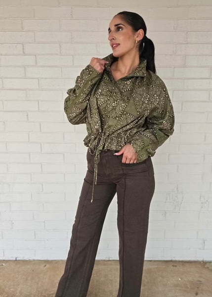 Just Living Life Olive Paisley Print Jacket