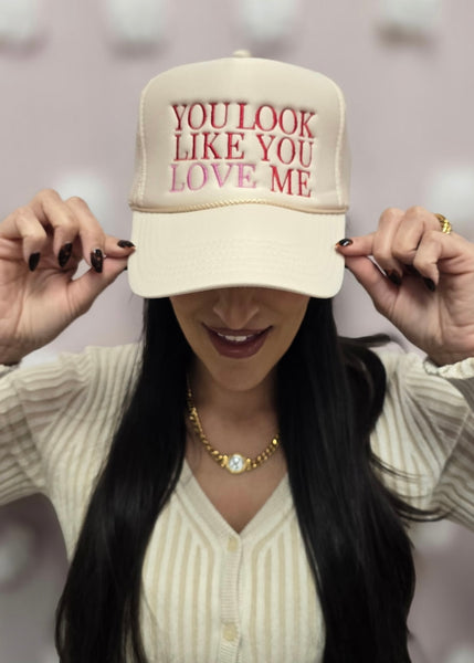 "You Look Like You Love Me" Cream/Red Trucker Hat