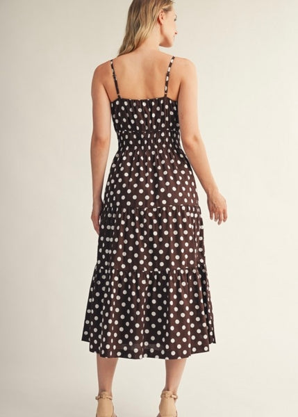 Pretty Woman Brown & White Polka Dot Midi Dress