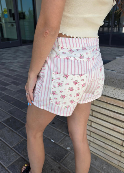 Daydreaming Of Pink Tie Denim Shorts