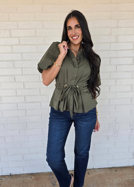 Bubbly Things Olive Tie Waist Top