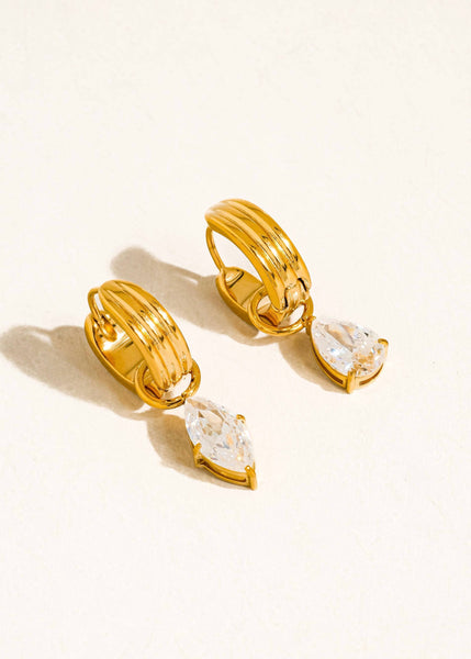 Saffron 18K Gold Non-Tarnish Teardrop CZ Mismatch Earrings