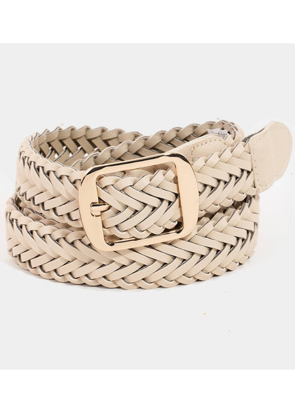 Vegan Leather Braided Belt: Ivory