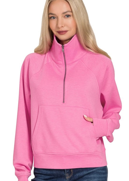 Comfy Is In Scuba Half Zip Pullover - Candy Pink
