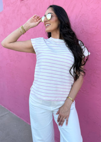 Sunday Sweet Pink & White Striped Short Sleeve Top