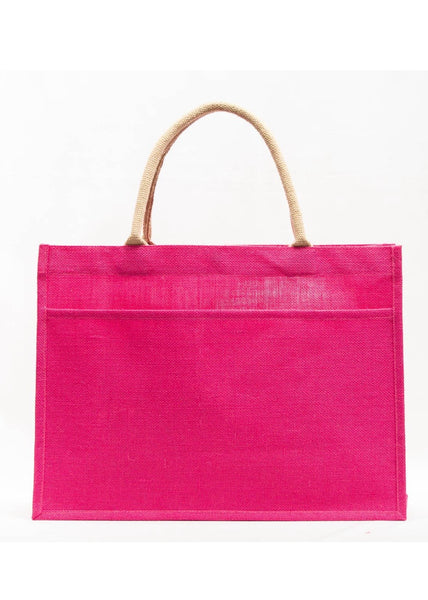 Jute Pocket Tote   Magenta   19x14x7.5