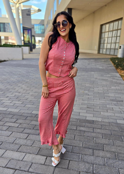 On A Picnic Red Gingham 2 pc Set