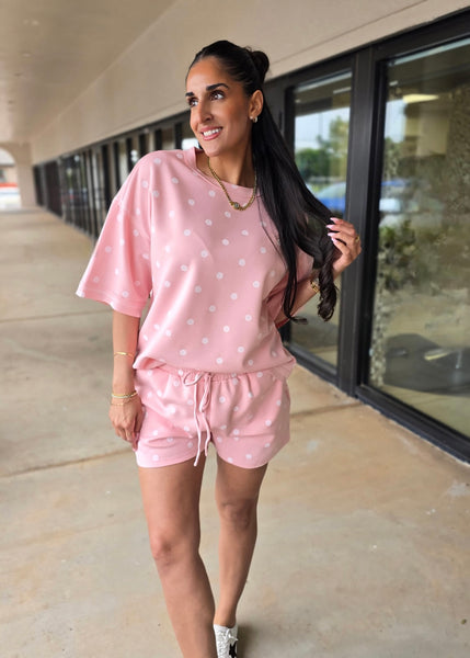Getting Away Pink Polka Dot 2 Pc Shorts Set