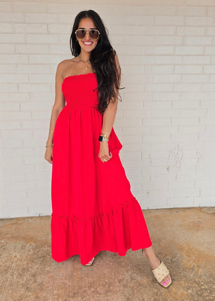 Relax And Enjoy Red Strapless Maxi Dress