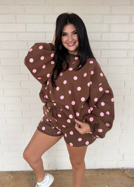 Treat Yourself Brown & Pink Polka Dot Sweatshirt & Short Set