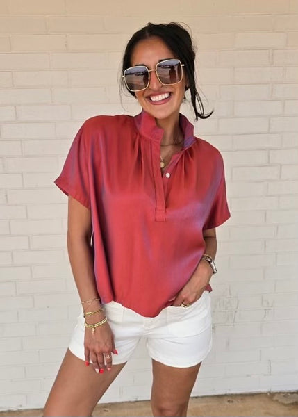 Sunset Serenade Rust Iridescent Short Sleeve Top