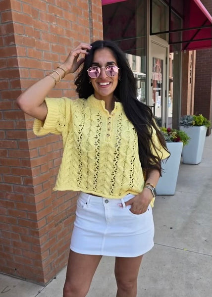 Pretty Poems Lemon Cable Knit Sweater