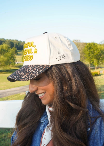 Thankful, Grateful & Blessed - Leopard Trucker Hat
