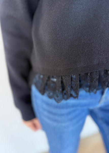 No Pretending Black Lace Sweater Top