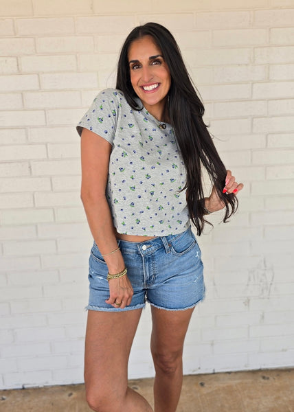 Ditsy Blueberry Grey Short Sleeve Tee