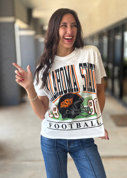 Oklahoma State University Rhinestoned Helmet Stadium Tee