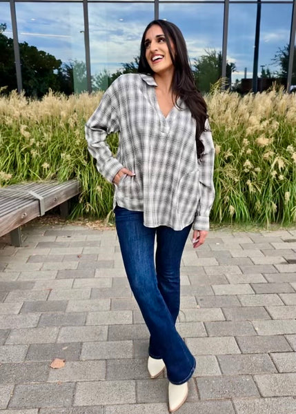 Plan On It Oversized Plaid Top