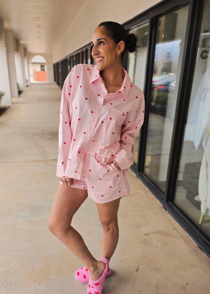 Lasting Love Pink Hearted Button Up Top