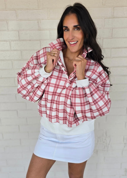 Repping Red Plaid Half Button Pullover