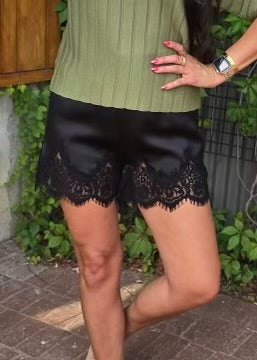 A Little Sentimental Black Satin & Lace Shorts