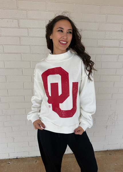 OU Reversible Mock Neck White Stadium Sweatshirt