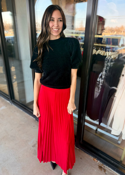 Simply Put Red Pleated Maxi Skirt