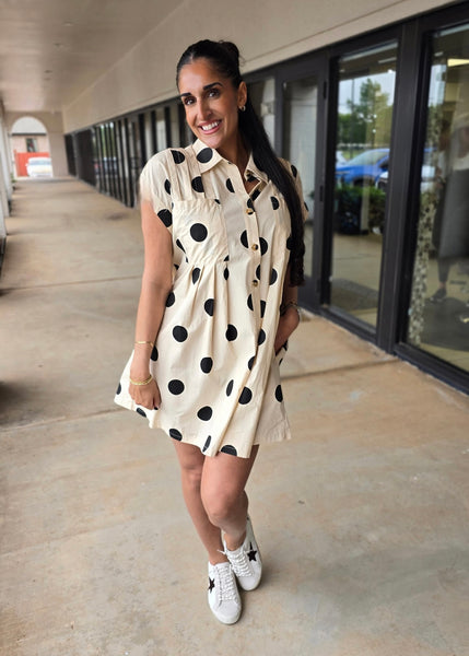 Lean On Me Black Polka Dot Poplin Dress