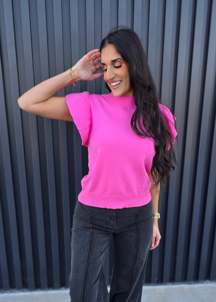 Sweet Shores Pink Ruffle Sleeve Sweater Top