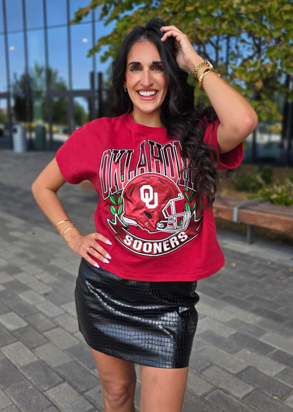 Oklahoma Sooner Crimson Helmet Tee