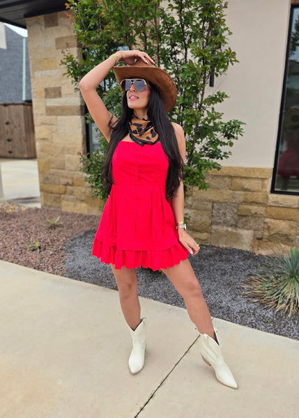 No Secret Red Poplin Pleated Mini Dress