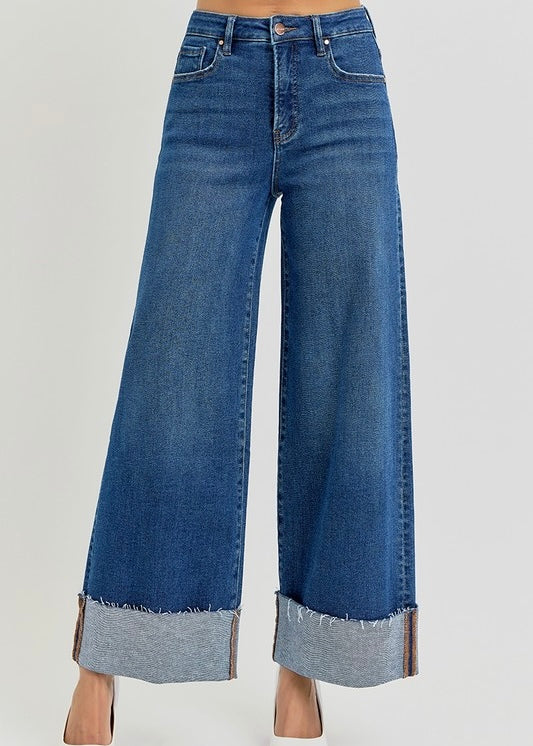 Far Out High Rise-Crop Wide-Cuffed Jeans