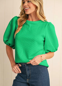 Bubbly Things Green Puff Sleeve Top