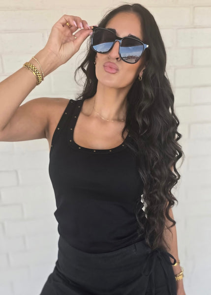 Thinkin Bout You Black Studded Tank Top
