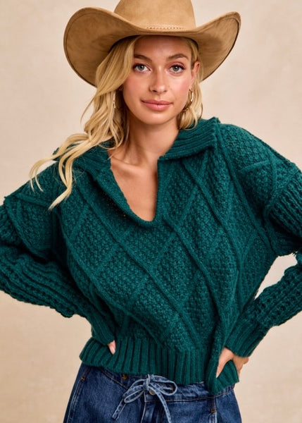 Making Time Hunter Green Collared Sweater