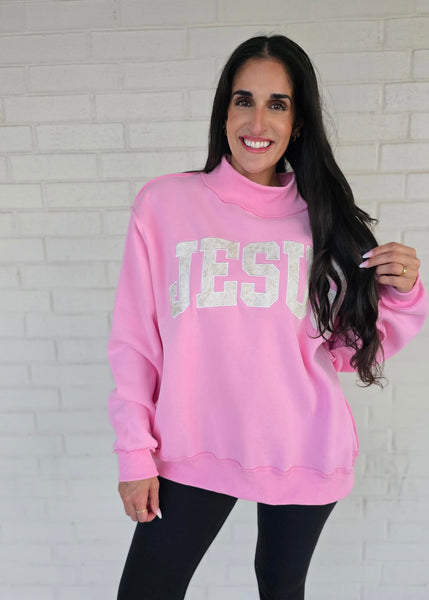 Jesus Pink Mock Neck Sweatshirt
