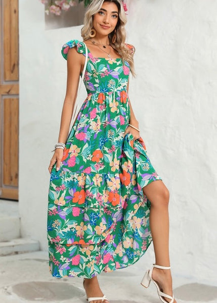 Sailing Away Green Floral Maxi Dress