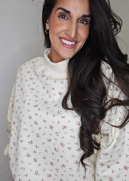 Floral Print Oversized Mock Neck Sweatshirt