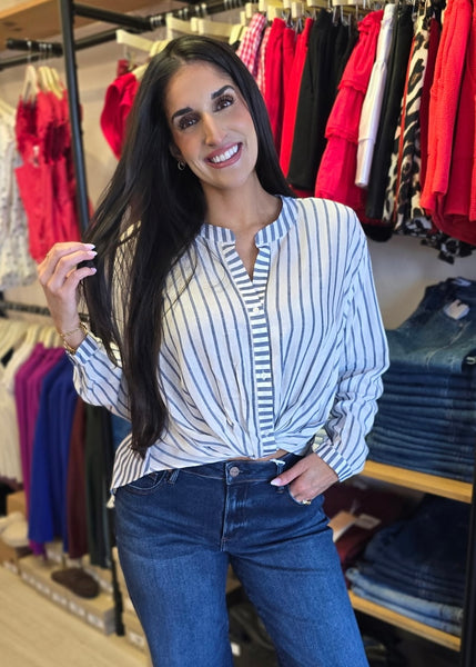 Thriving Twists Navy & White Striped Top