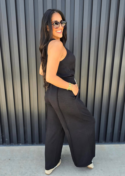 Out On A Whim Black Knit Jumpsuit