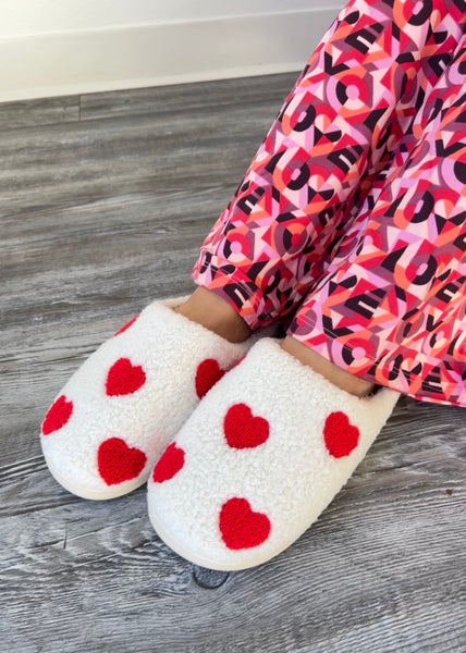 Fuzzy discount heart slippers