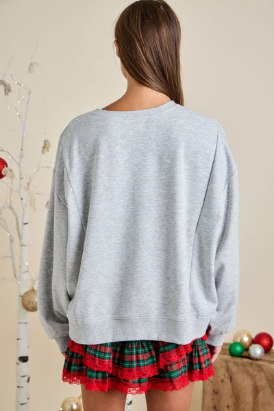 Ho Ho Ho Patched Grey Oversized Sweatshirt
