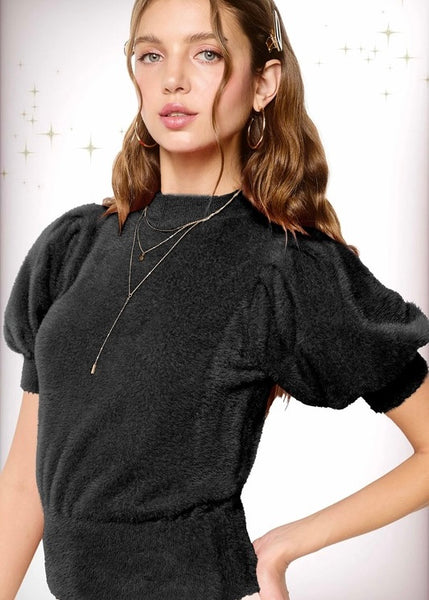 Made You Look Black Puff Sleeve Sweater Top