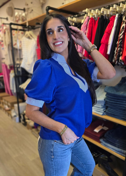 Do It Again Royal Blue Striped Blouse