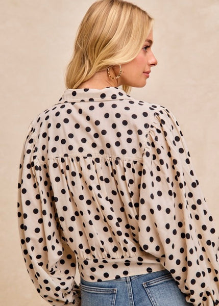Dots Galore Cream/Black Polka Dot Tie Top