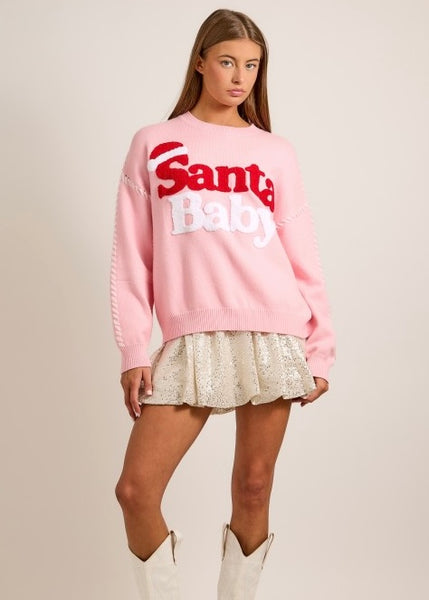 "Santa Baby" Lt. Pink Christmas Knit Sweater